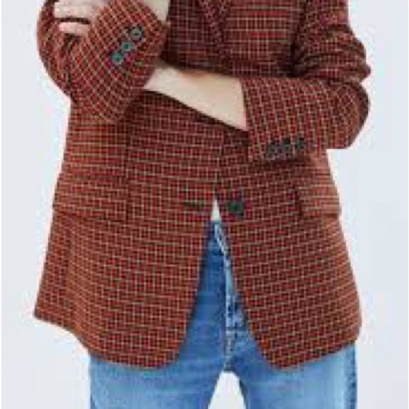 RARE LIKE NEW! Zara Burgundy Checkered Blazer Tops Shirts Womens Size XS - Picture 2 of 8